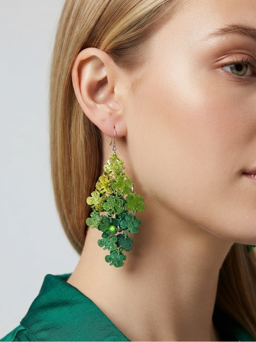 Green Clover Dangle Earrings